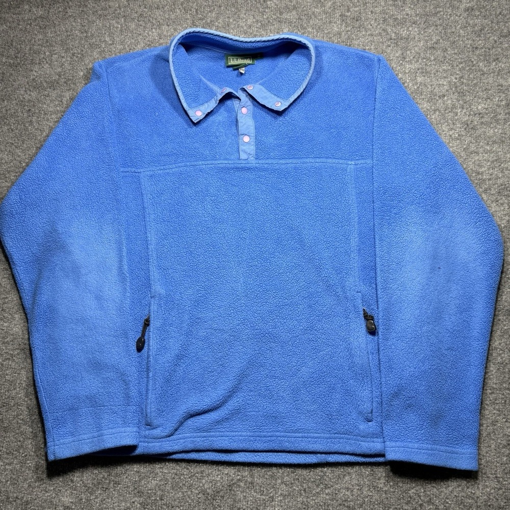 Mens Vintage LL Bean Quarter Snap Button Fleece Pullover Baby Blue OBFC3 Medium